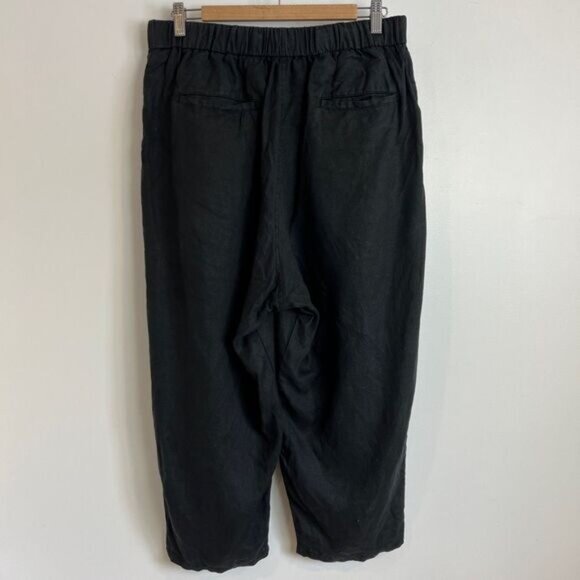 Vintage Women's Medium Black Pull on Linen Blend Cropped Pants Baggy Casual Beac - Picture 3 of 12